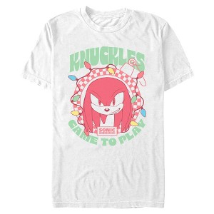 Mens Sonic the Hedgehog Knuckles Game To Play Christmas Lights T Shirt - 1 of 4