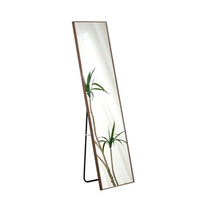 Glasflength Full Length Mirrors Floor Standing Wall Mirror, Bedroom Foyer Clothing Store Wall Mounted Mirror, Wooden Frame Square Brown 15"*58"