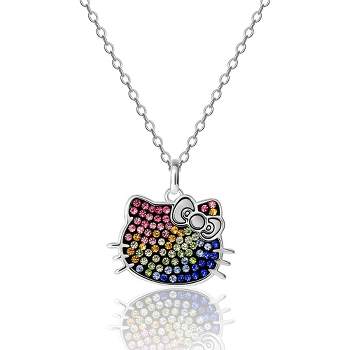 Sanrio Hello Kitty Silver Plated Rainbow Crystal Necklace, 18'' - Authentic Officially Licensed