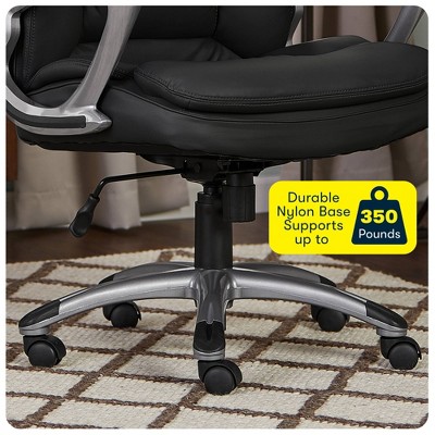 Executive Swivel Office Chair with Lumbar Support, Black Faux Leather
