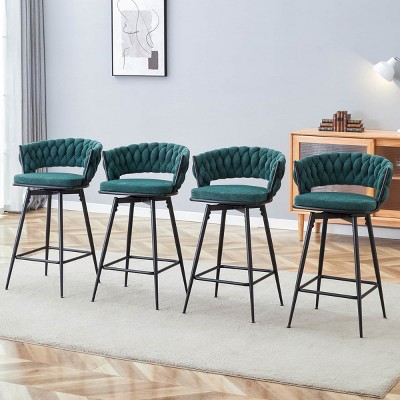 Elegant Swivel Counter Height Stools Set of 4, Seats with Back, Metal Legs, Modern Quilted Chairs for Kitchen or Bar-Maison Boucle