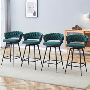 Elegant Swivel Counter Height Stools Set of 4, Seats with Back, Metal Legs, Modern Quilted Chairs for Kitchen or Bar-Maison Boucle - 1 of 4