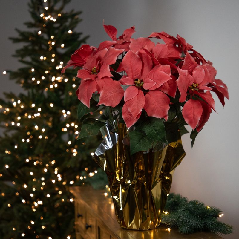 Northlight 20" Dark Pink Artificial Christmas Poinsettia with Gold Wrapped Base, 2 of 7