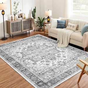 Area Rug, Machine Washable Rug for Living Room, Vintage Florals Accent Carpet, Low Pile Front Door Mat, Kitchen Rugs Non Slip Washable - 1 of 4