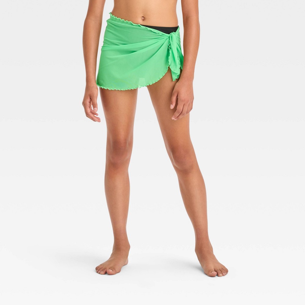 Photos - Swimwear Girls' Solid Cover Up Bottom - art class™ Green L