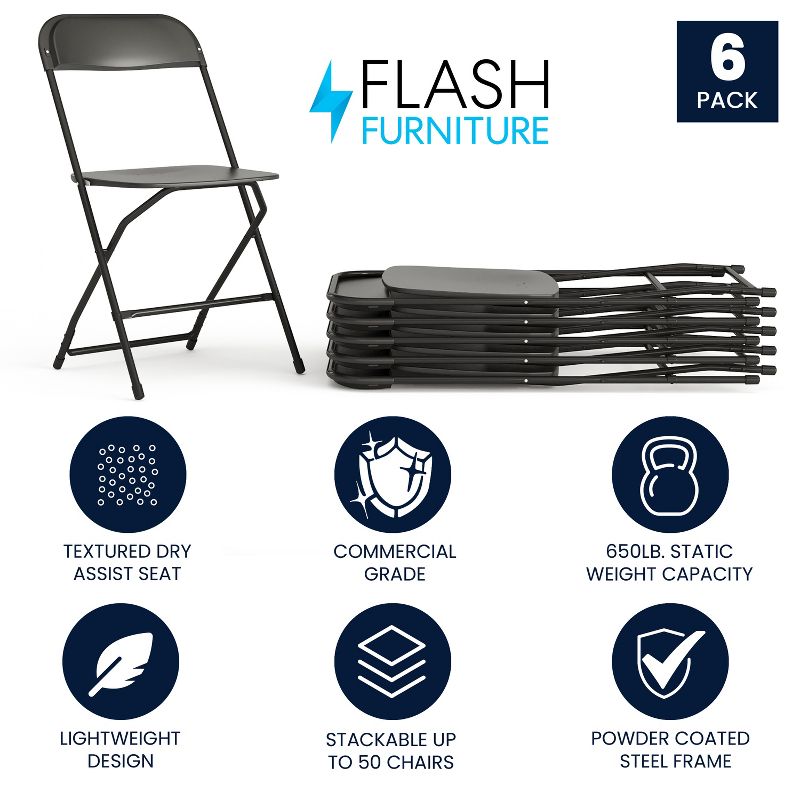 Flash Furniture Hercules Series Plastic Folding Chair - 6 Pack 650LB Weight Capacity, 3 of 18