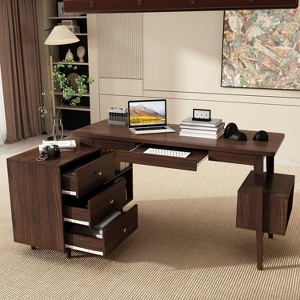 FUFU&GAGA Adjustable L-Shaped Home Office Desk with Large Storage Drawers - 1 of 4