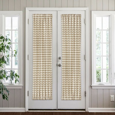 Linen Plaid Light-Filtering French Door Curtain Panels with Tiebacks