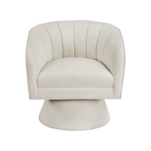 Cesicia 27.5" x 27.5" x 27.5"H Beige Modern Swivel Accent Chair Solid Wood Foam Seat Cushion Comfort Home Furniture - 1 of 4