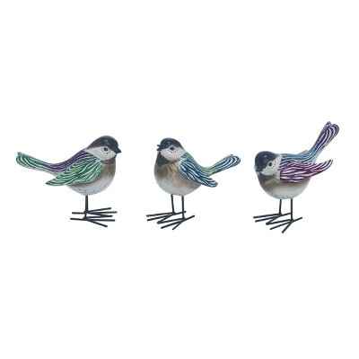 Transpac Large Resin Bright Stripe Bird Set of 3 Spring Home Decorations