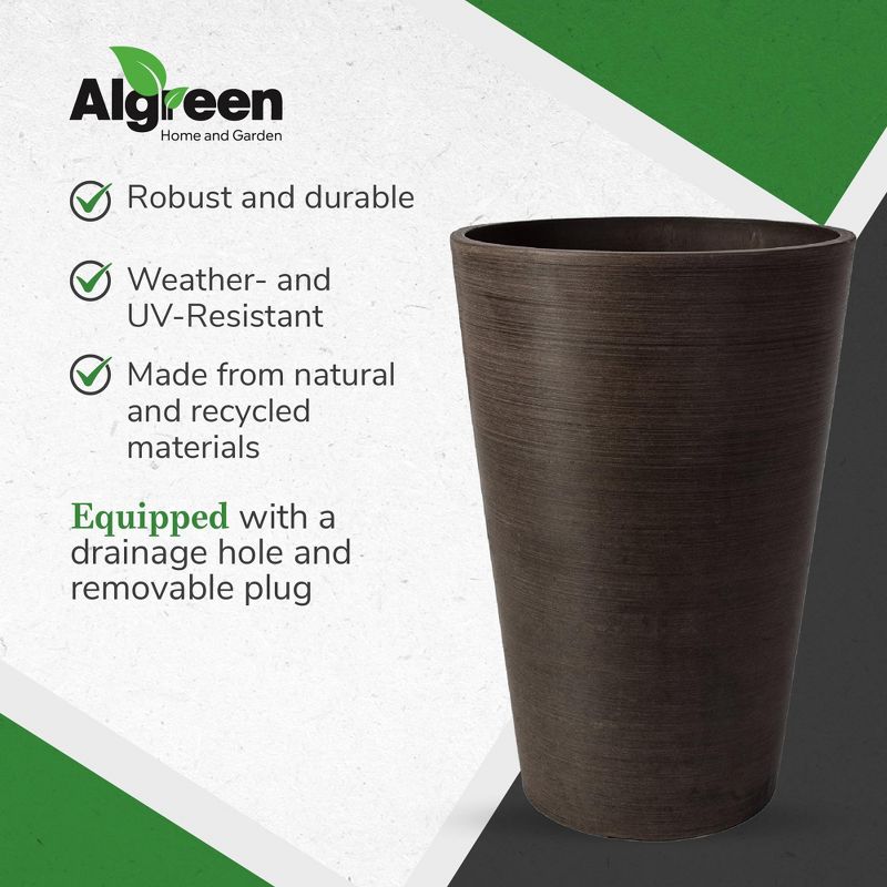 Algreen 16130 Valencia 12 x 18 Inch Round Taper Recycled Planter Pot, Chocolate, 4 of 8