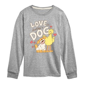 Boys' - Sesame Street - Love Is Having A Dog -Toddler and Youth Long Sleeve T-Shirt Long Sleeve Graphic T-Shirt - 1 of 3