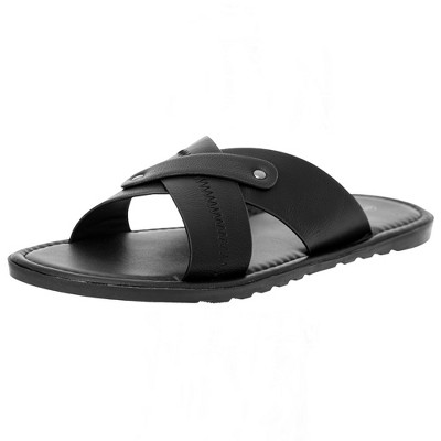 Alpine Swiss Saul Mens Vegan Leather Slide Sandals Dressy Indoor Outdoor Summer Shoes