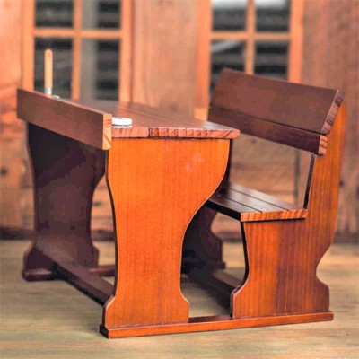 Brown Wooden Double School Desk for 18 Inch Dolls
