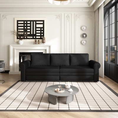 93" King Size Sofa Bed Couch Pull Out Couch 3 In 1 Convertible Sleeper Sofa Bed Velvet Chesterfield Sofa With Nailhead Trim & Rolled Arm-Cuddlewood