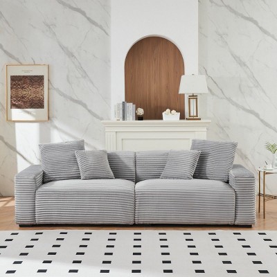 104 Inch Corduroy Upholstered Sofa,Stain Resistant 4 Seat Couch with 4 Pillows,Modern Sectional Sofa for Apartment or Family Room-Coolbibila