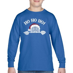 LA Pop Art Peeking Santa - Boy's Word Art Long Sleeve T-Shirt - 1 of 4