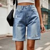 Women's Summer Long Jeans Shorts High Rise Loose-Fit Wide Leg Denim Shorts Stretchy Dad Y2K Shorts with Pockets - 3 of 4