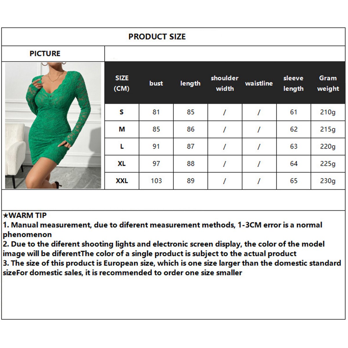 Женские платья YesFashion Women Dress V Neck Long Sleeve Lace Slim Fit Dress, Red, 2XL — фото 4