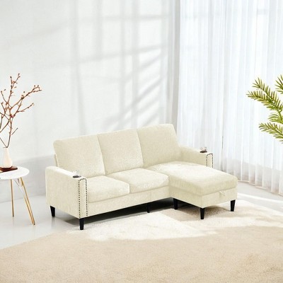 Modern Design Chenille 3 Seat L-Shape Sectional Sofa with Storage Chaise for Apartment