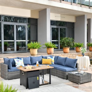Ovios Venice 8pc Wicker Outdoor Patio Furniture Set Conversation Sofa with a Storage Fire Pit and Cushions - 1 of 4