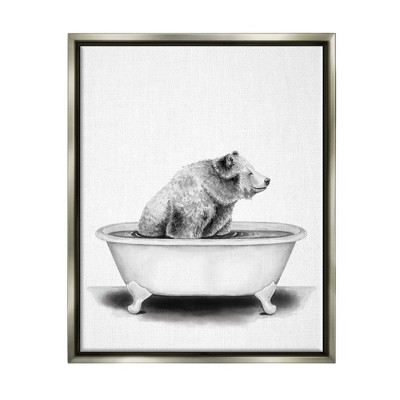 Stupell Industries Bear In A Tub Funny Animal Bathroom Drawing