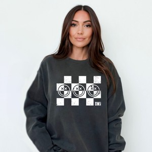 Simply Sage Market S.W.Smiley Checkered X Face Garment Dyed Sweatshirt - 1 of 4