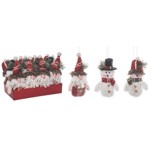 Transpac Polyester 5.5 in. Multicolor Christmas Plush Festive Santa Snowman Ornament Set of 12 in Display - 1 of 2