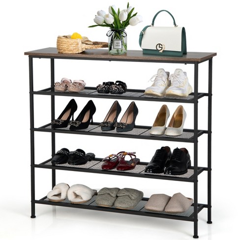 Shoe Rack 5-tier Shoe Storage Organizer W/4 Metal Mesh Shelves For
