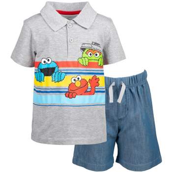 Sesame Street Oscar the Grouch Cookie Monster Elmo Polo Shirt and Shorts Toddler
