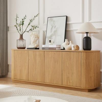 Mid-Century Modern Sideboard Storage Cabinet with 4 Doors, Curved Edges and Push-to-Open Design for Entryway or Living Room-Tanpinhause