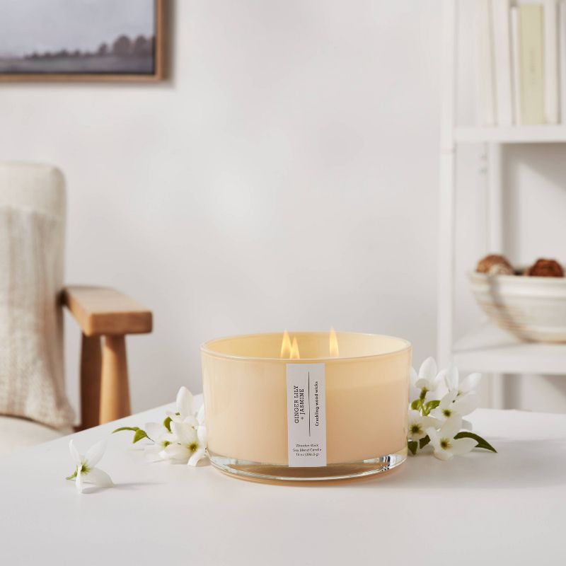 Round Base Glass Candle with Wooden Wick Ginger Lily & Jasmine Yellow - Threshold™, 2 of 4