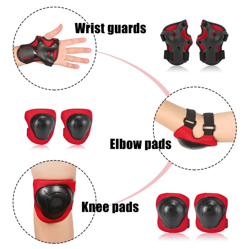 Unique Bargains Bicycle Roller Blading Wrist Elbow Knee Support Protector Guards Pads Brace 6 in 1 Set, 5 of 7