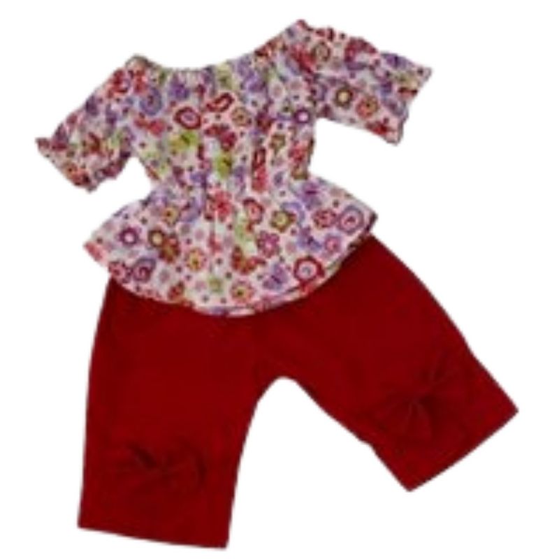 Doll Clothes Superstore Red Flowers And Butterflies With Red Capri Pants Fit 8 Inch Girl Dolls, 1 of 6