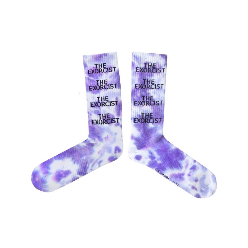 The Exorcist Repeating Title Logo Men’s Blue Cloud Wash Crew Socks, 1 of 3