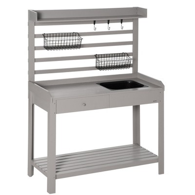 Outsunny Potting Bench Table, Garden Work Bench, Workstation With Metal  Sieve Screen, Removable Sink, Hooks Baskets For, Courtyards, Balcony, Gray  : Target