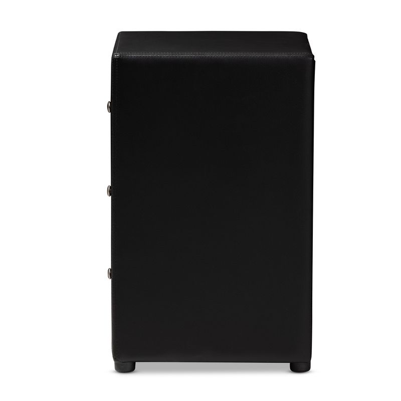 Tessa Faux Leather Upholstered 3 Drawer Nightstand Black - Baxton Studio, 4 of 11