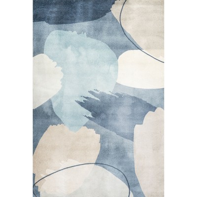 Blue Abstract Washable Non-slip Synthetic Area Rug, 3 x 5 ft