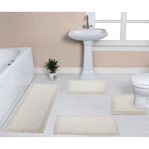 Luxury Reversible Bathroom Rugs Set, Washable Rug, Extra Soft and Absorbent bath Rug, Non-Slip Bath Mat Set, 4 Pcs Set with Contour, Ivory - 1 of 4