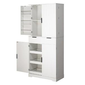 Rbied 72" Fluted Kitchen Pantry Cabinet with 3 Keyboard Drawers & 6 Door Shelves, Freestanding Cupboard Storage Cabinet - 1 of 4