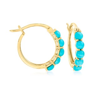 Ross-Simons Turquoise Hoop Earrings in 18kt Gold Over Sterling - 1 of 4