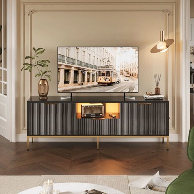 White and Gold 55 Inch TV Stand with Drawer and Cabinet