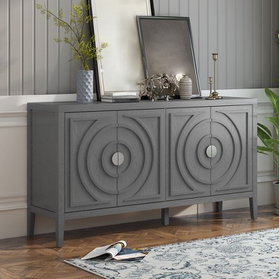 60" Sideboard Buffet Cabinet, Wood Coffee Bar Storage Cabinet with 4 Doors, Console Table, Kitchen Pantry Storage Cabinet for Living Room Entryway