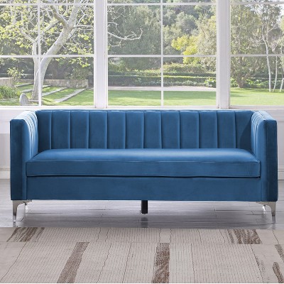 71 in. Wide Square Arm Velvet Mid-Century Square Sofa with Channel Tufted 3-Seater Couch - Morden Fort