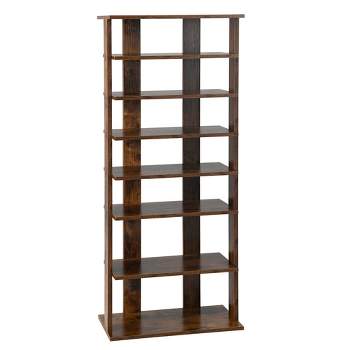 Costway Patented 7-Tier Double Rows Shoe Rack Vertical Wooden Shoe Storage Organizer Rustic White/Brown
