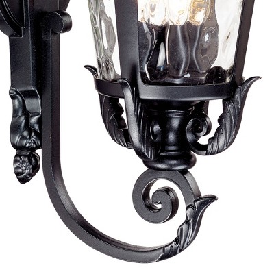 Textured Black Mediterranean Outdoor Wall Light with Clear Hammered Glass