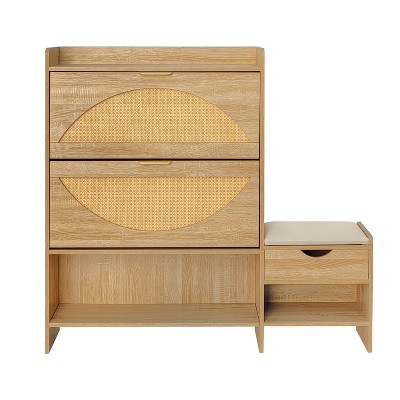 Vynxaria 47.2" Light Brown Shoe Storage Cabinet with Flip Drawers and Bench for Entryway