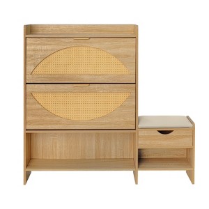 Vynxaria 47.2" Light Brown Shoe Storage Cabinet with Flip Drawers and Bench for Entryway - 1 of 4