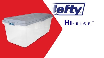 Hefty 113 Qt. Clear Plastic Storage Bin with Blue Hi-Rise Lid 