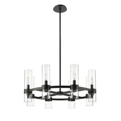 Matte Black Iron and Glass 32" Round Chandelier